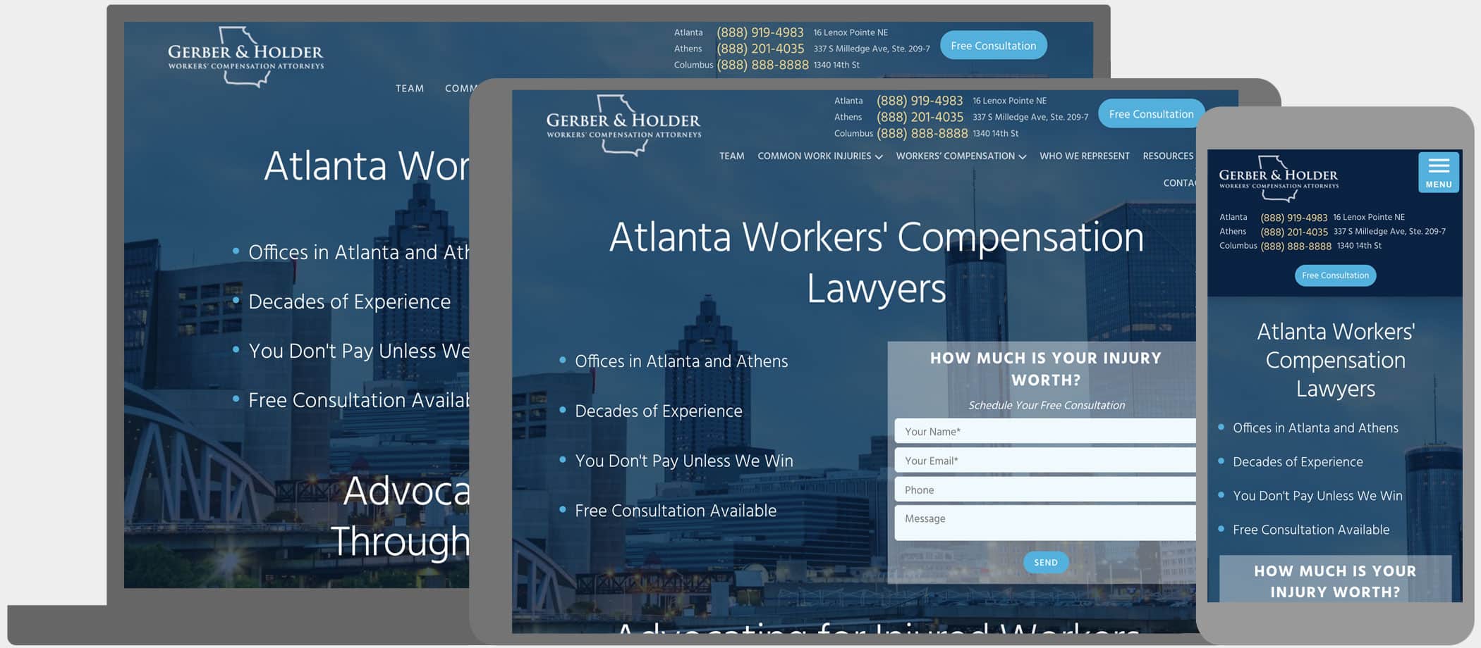 Gerber & Holder Workers' Compensation Attorneys: We improved lead generation and increased attorney's revenue through better SEO and user experience.