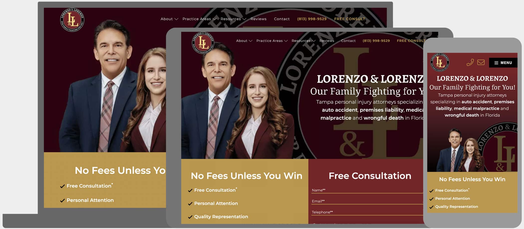 Lorenzo & Lorenzo: We built search-friendly, high converting lead generation website for a Tampa accident attorney. This attorney's web site is also optimized for the best user experience.
