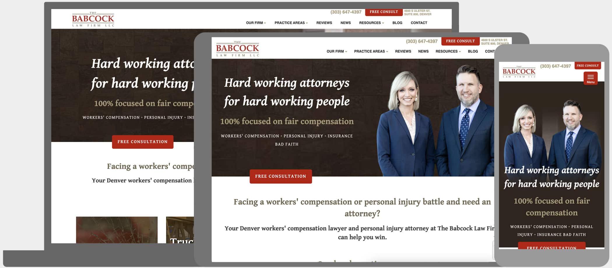 The Babcock Law Firm: User friendly and search engine optimized web site design and content building for Denver workers' compensation and injury attorney, Mack Babcock.