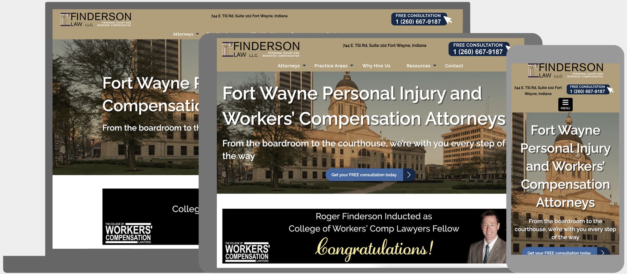 Finderson Law: Workers' comp attorney web design: customer focused content and design that increase leads and revenue.