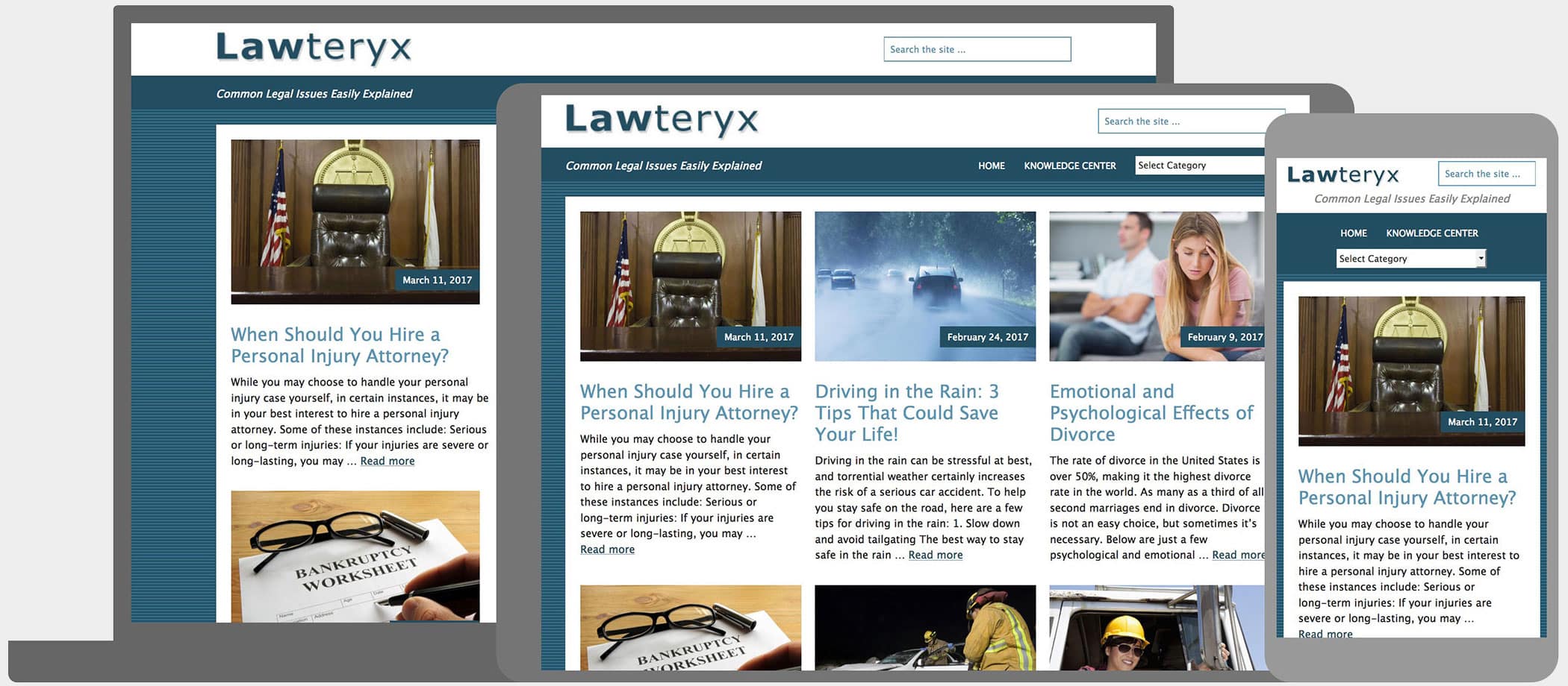 Lawteryx: SEO friendly design featuring analytics & reporting, blog, knowledge center and responsive site