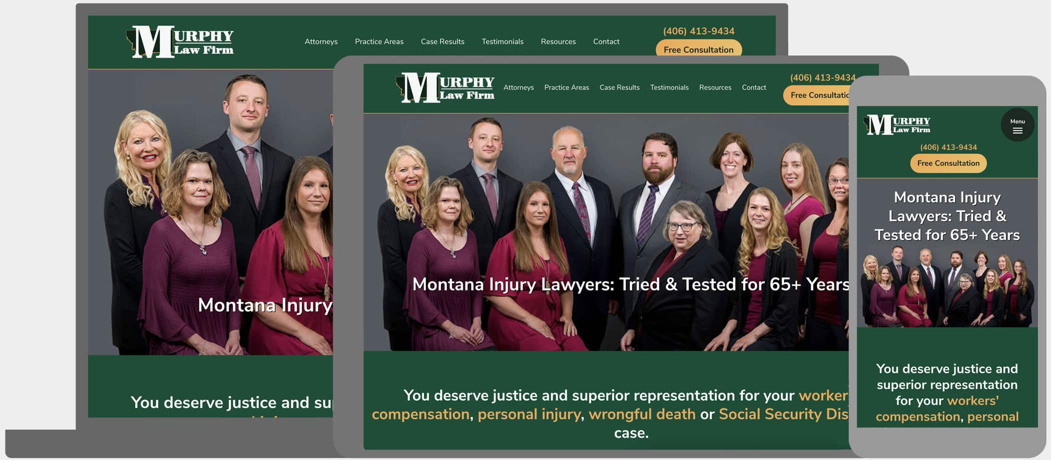 Murphy Law Firm: Search-friendly, high converting lead generation website for a Montana workplace accident law firm.