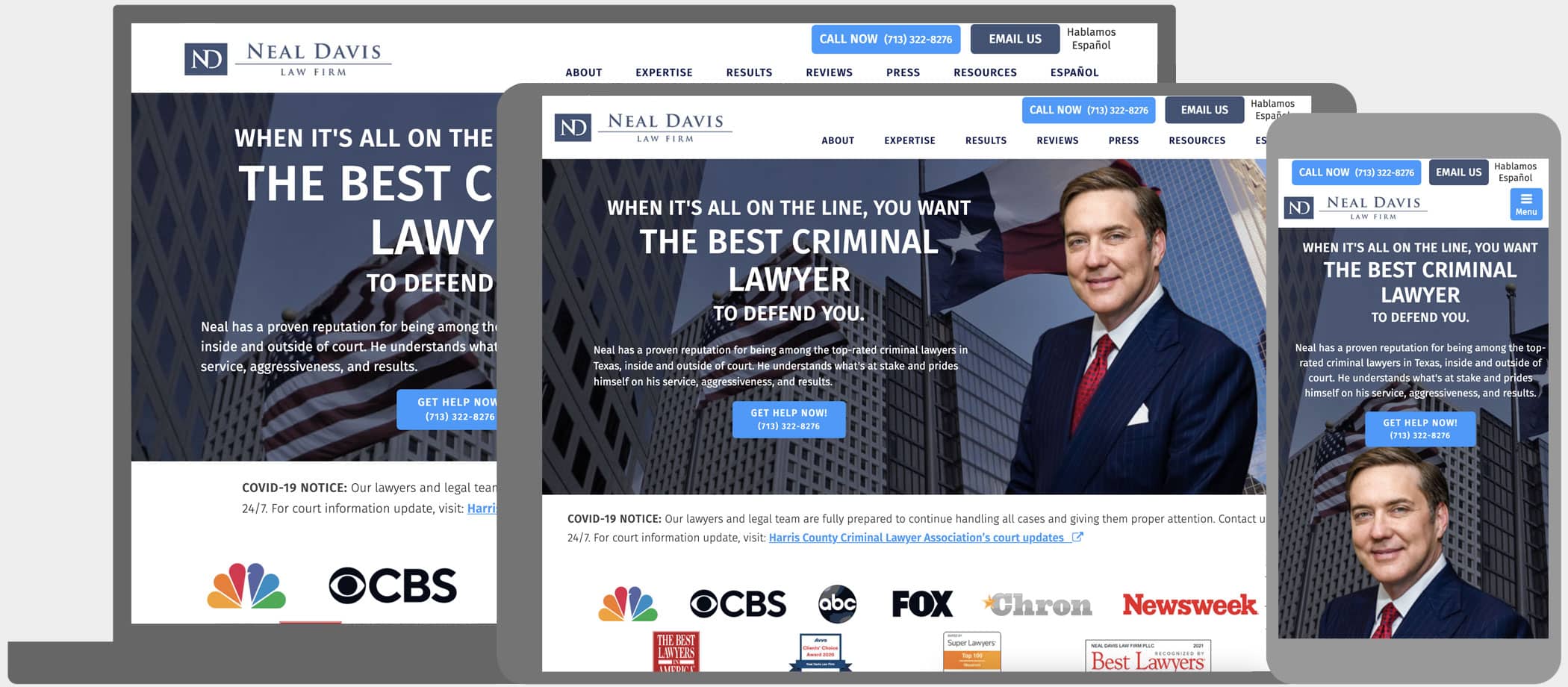 Neal Davis Law Firm: Professional web design and lead gen for Houston criminal defense attorney.