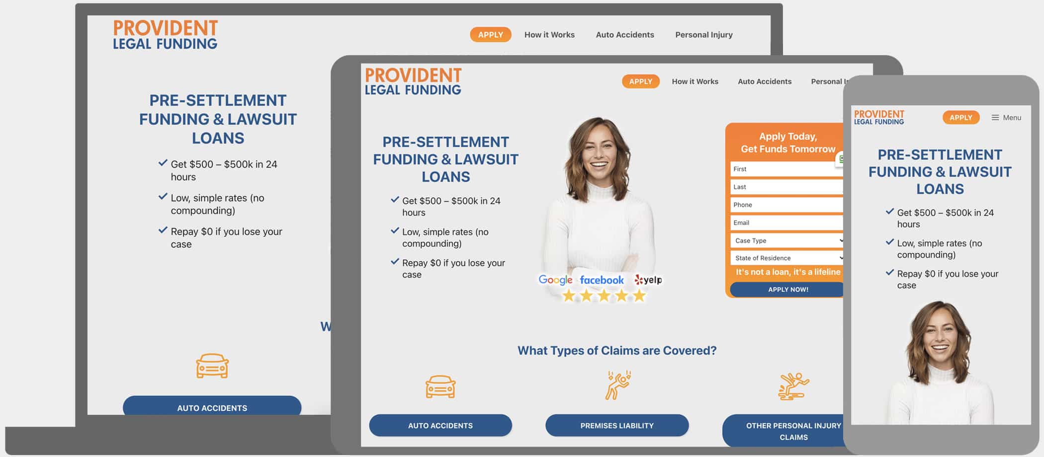 Provident Legal Funding: SEO friendly design featuring responsive site