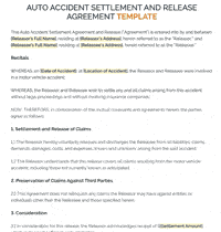 Auto Accident Settlement and Release Agreement Template